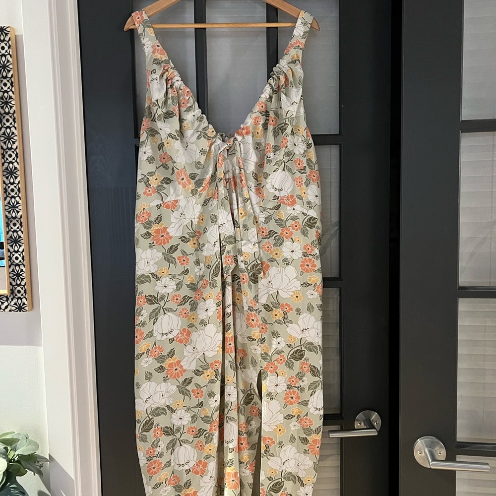 Abercrombie & Fitch Cream Orange Midi Sundress V-Neck